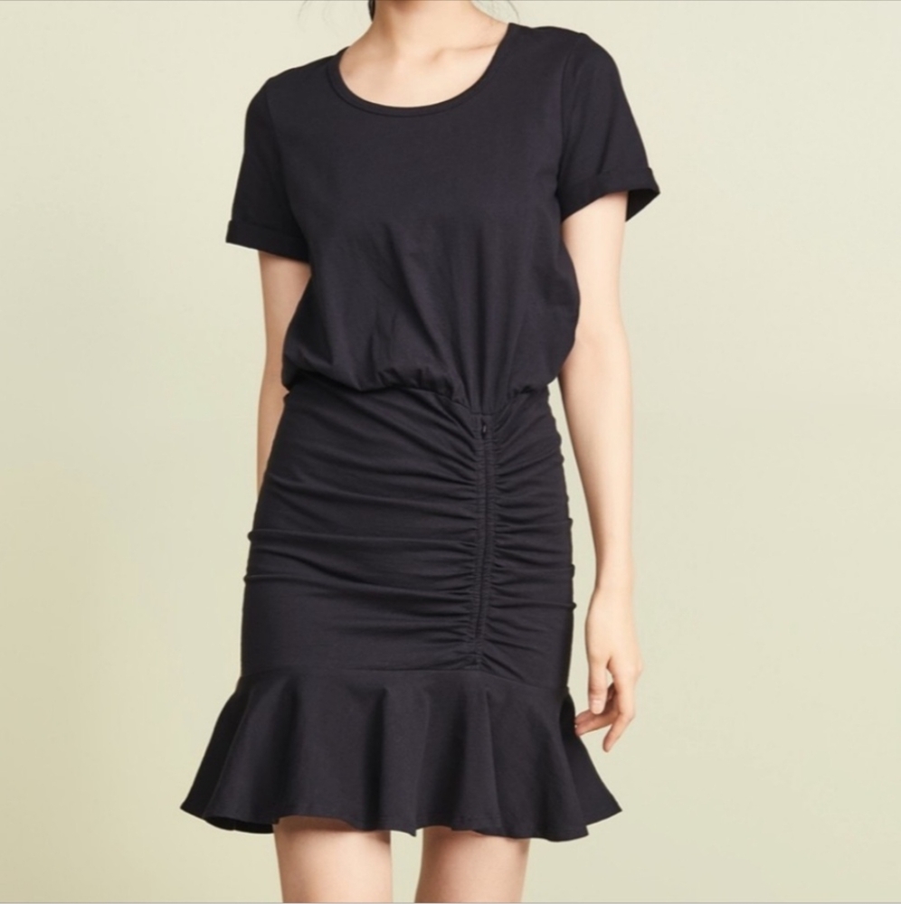 NWOT Veronica Beard Jeans Pima Ruched Dress w/ Flounce XS S